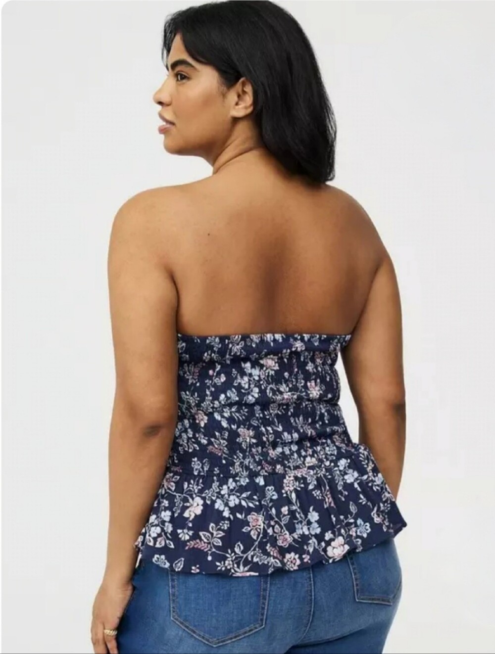 Torrid Navy Floral Ruched Strapless Peplum Top NWT Size 2X - Picture 3 of 11